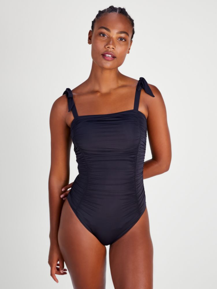 Kate Spade Side Shirred Plunge V-Neck One Piece Swimsuit - Sunny