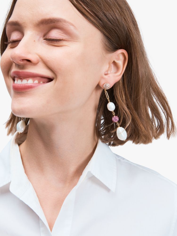 Pearl Power Linear Earrings, Pink Multi, Product