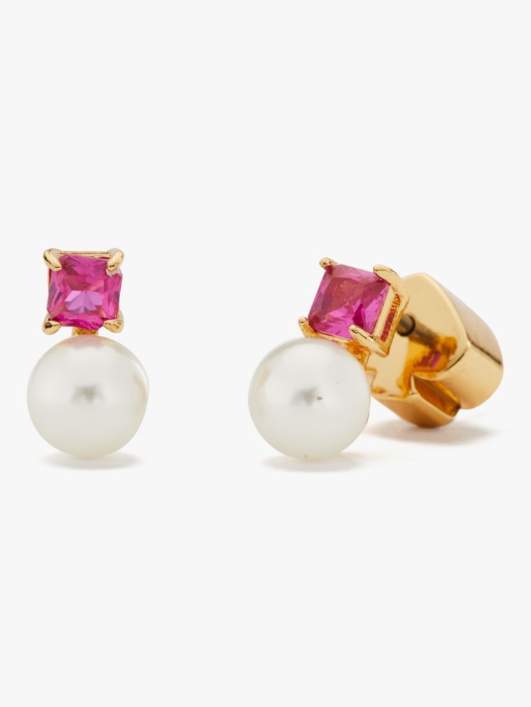 Little Gem Pearl & Stone Mini Studs, Deep Magenta, ProductTile