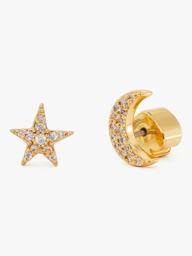 something sparkly pavé star & moon studs, CLEAR/GOLD, Product