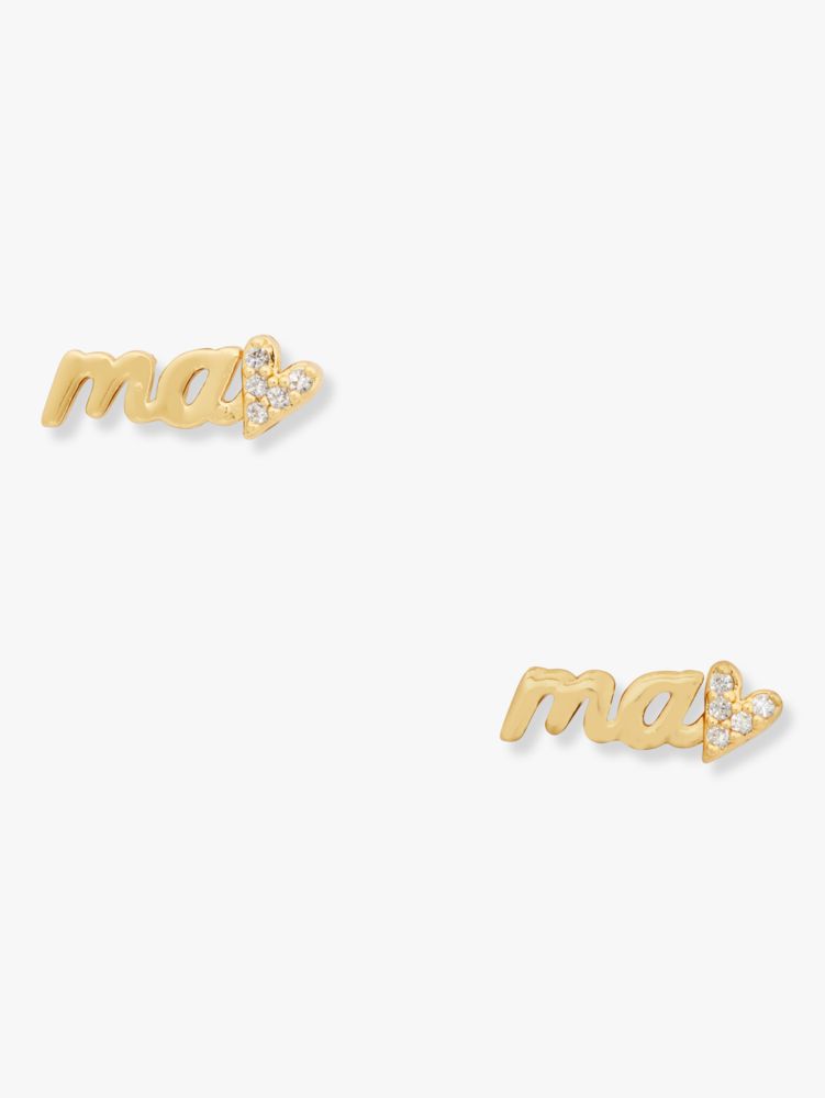 love you, mom mama mini boxed studs, CLEAR/GOLD, Product