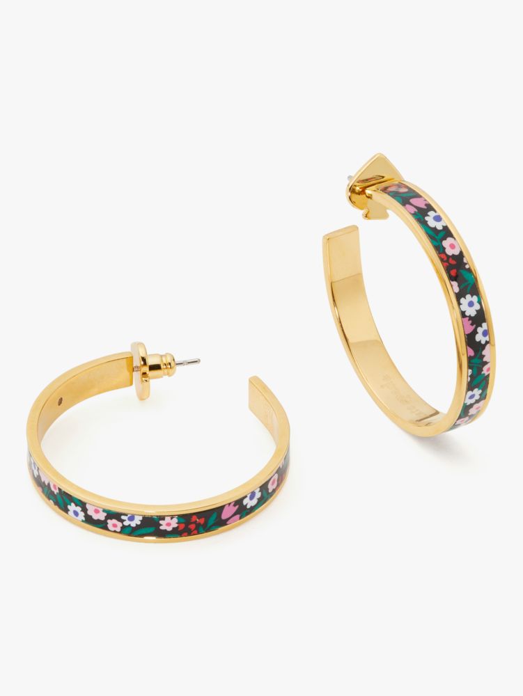 Kate Spade Heritage Spade Flower Hoops In Blackmulti