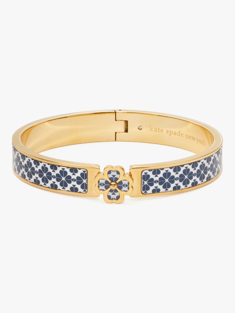 Kate Spade Gold-tone Spade Flower Printed Bangle Bracelet In Navy Multi