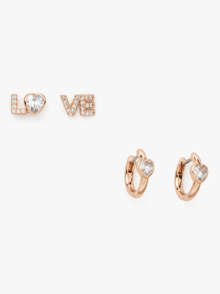 Tiny Twinkles Love Studs & Huggies Set, Clear/Rose Gold, ProductTile