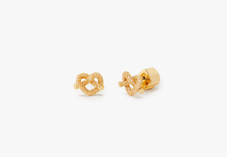 Loves Me Knot Pavé Mini Studs, Clear/Gold, Product
