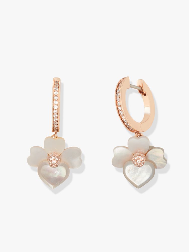 Precious Pansy Pavé Drop Mini Hoops, Cream Multi/Rose Gold, Product