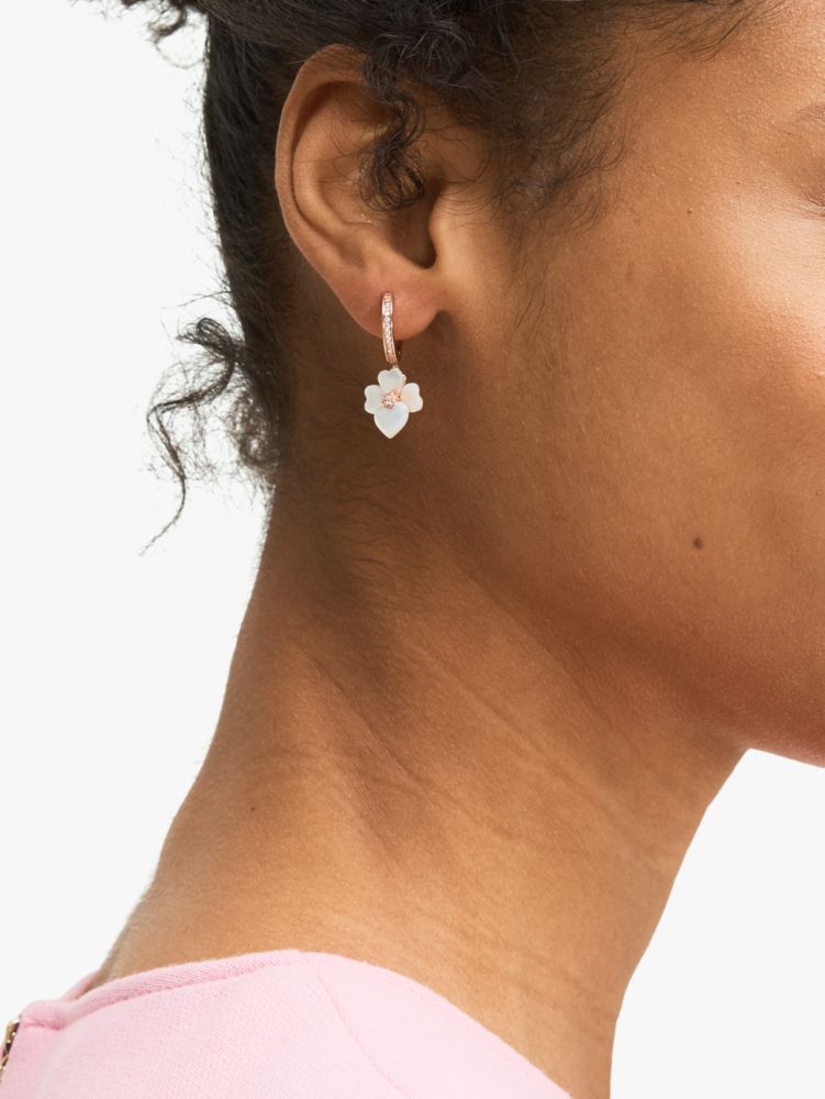 Precious Pansy Pavé Drop Mini Hoops, Cream Multi/Rose Gold, Product