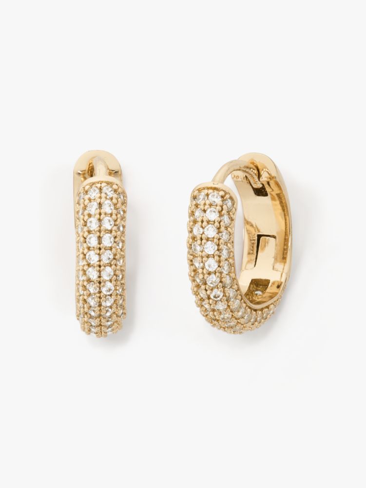 Brilliant Statements Pavé Mini Hoops, Clear/Gold, ProductTile