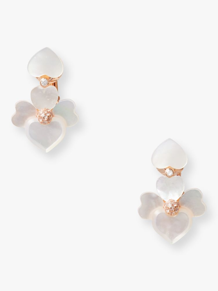Precious Pansy Clip-on Drop Earrings, CREAM MULTI/ROSE GOLD, Product
