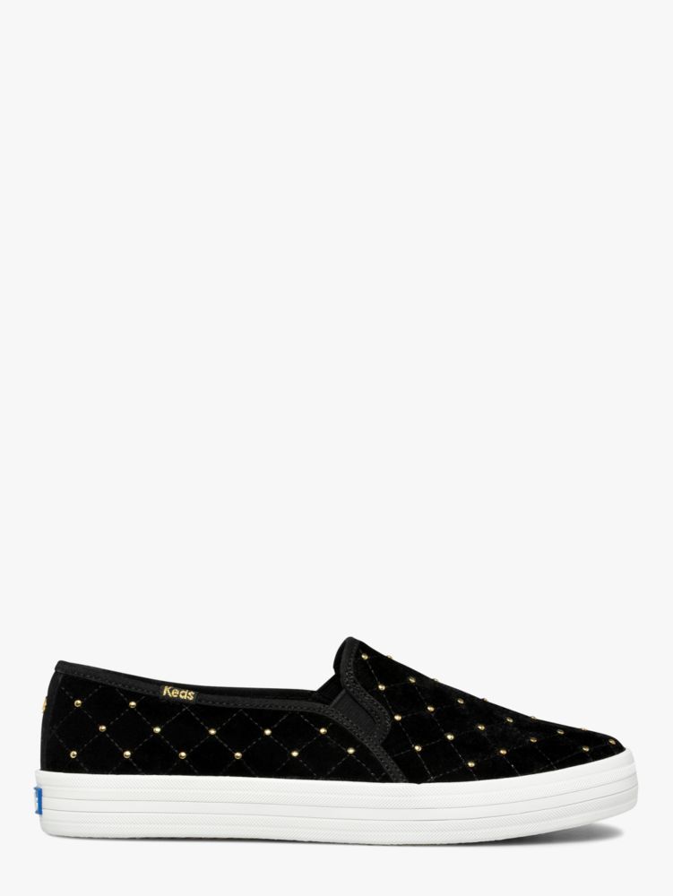 Keds X Kate Spade New York Double Decker Quilted Velvet Sneakers, Black / Glitter, ProductTile