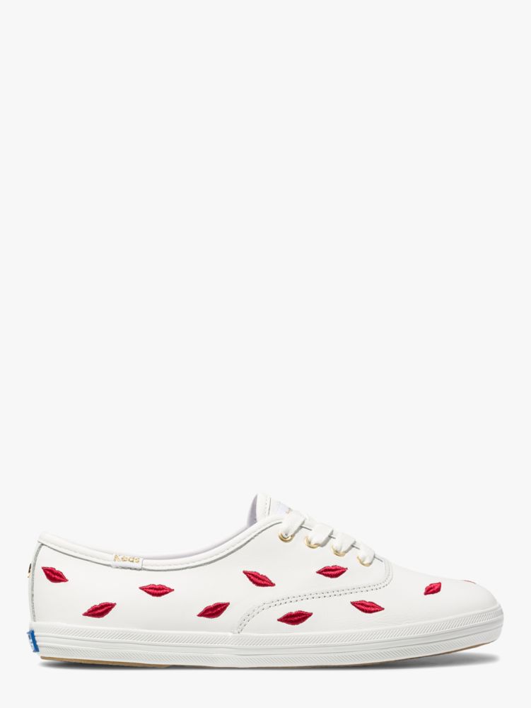 Keds X Kate Spade New York Champion Embroidered Lips Sneakers, Parchment, ProductTile