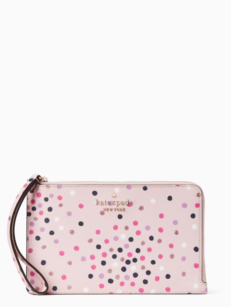 Kate Spade Staci Festive Confetti Glitter Large Slim Bifold Wallet Pink