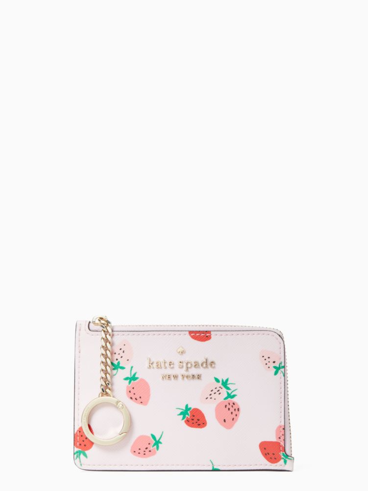 Women's pink multi staci wild strawberries medium lzip card holder