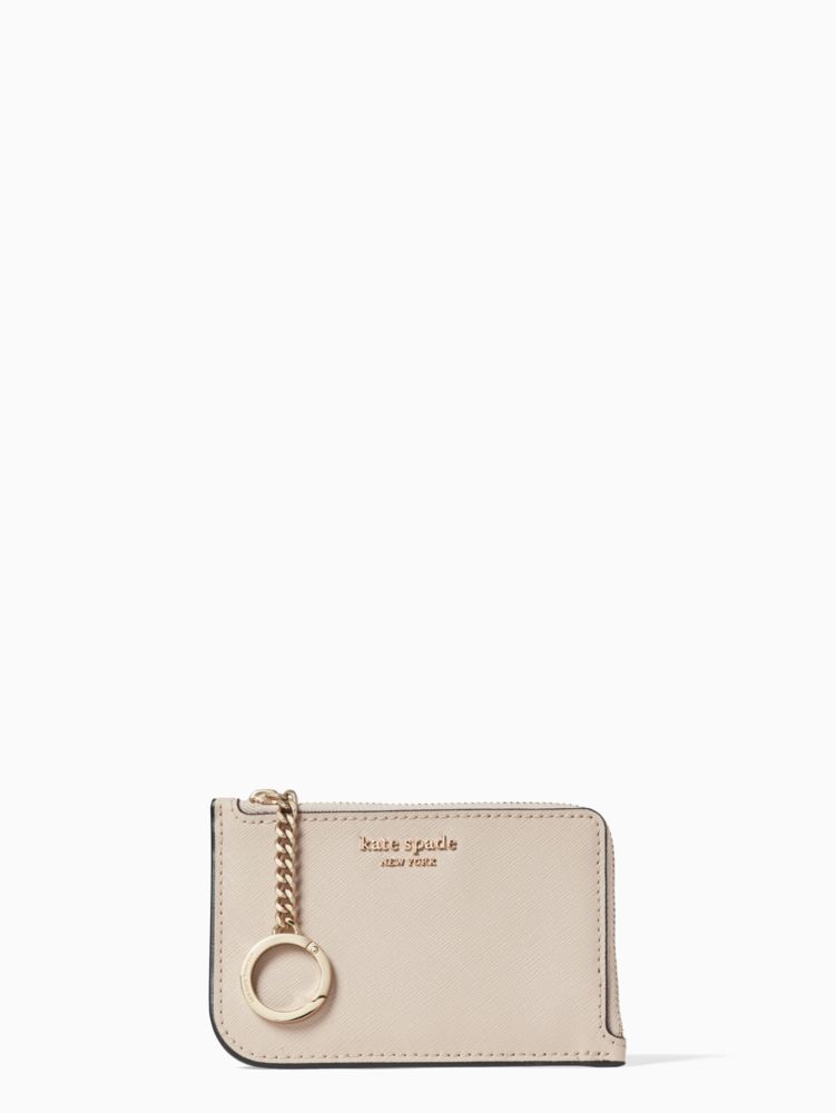 cameron medium l-zip card holder bitsy, warm beige/black, large by kate spade new york